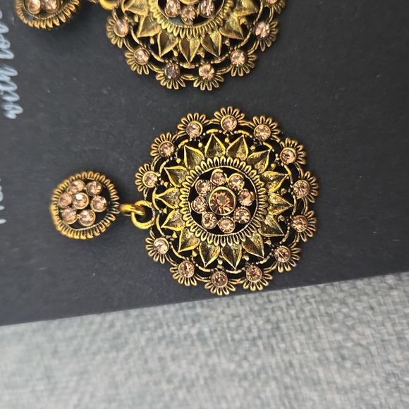 Handmade Art Deco Inspired Earrings In Vintage Gold, NWT - Picture 11 of 13